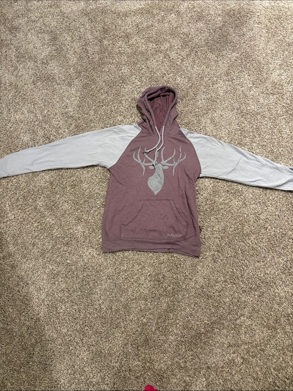 Women’s Hooded Pullover Sweater - Mauve with Light Gray Sleeves. Kings brand